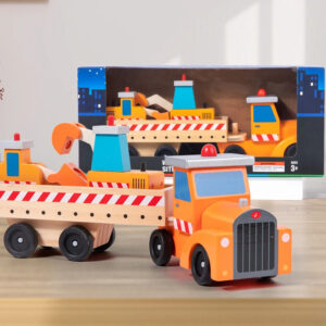 Children's Educational Car Set Model Cognitive Wooden Excavator Bulldozer Set Toys for Kids Boys